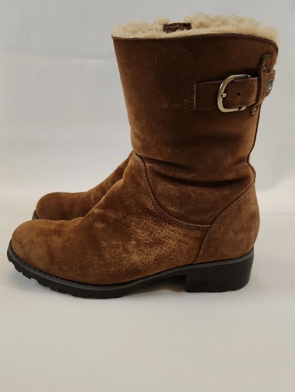 UGG Brown Suede Shearling-Lined Mid-Calf Boots